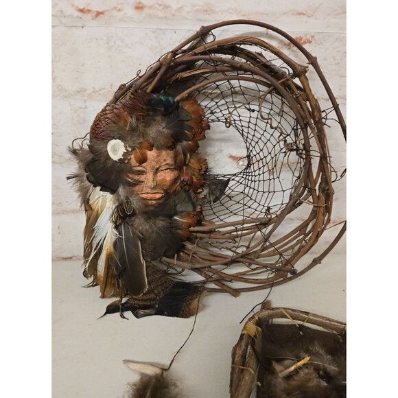 Feather Vine Wall Art Man & Woman Faces Dreamcatcher Design Native American - Picture 4 of 6